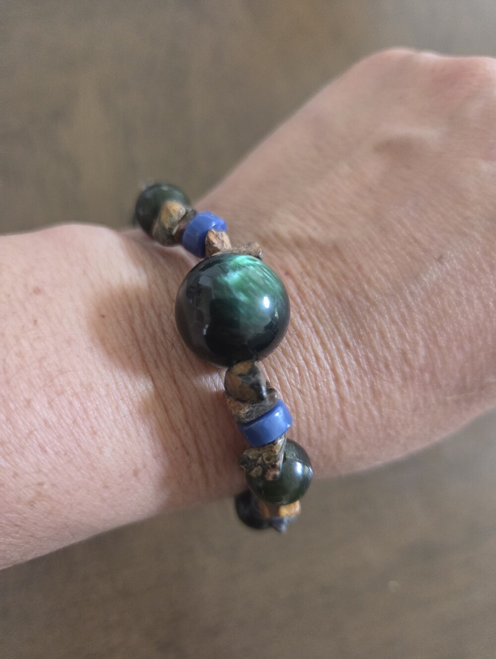 Handmade Beaded Bracelet with Green Stone